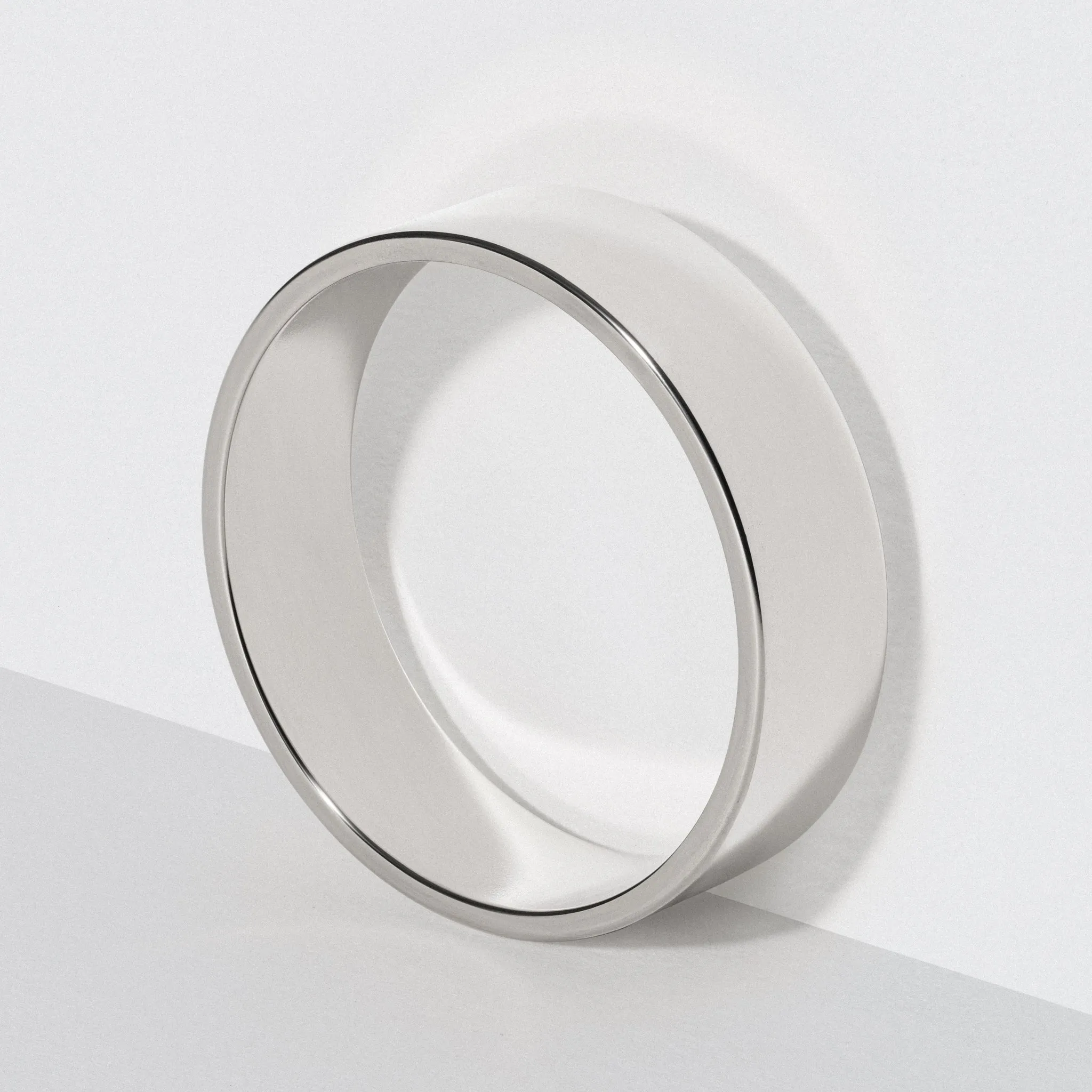 White Gold Flat Wedding Band - Polished 6mm