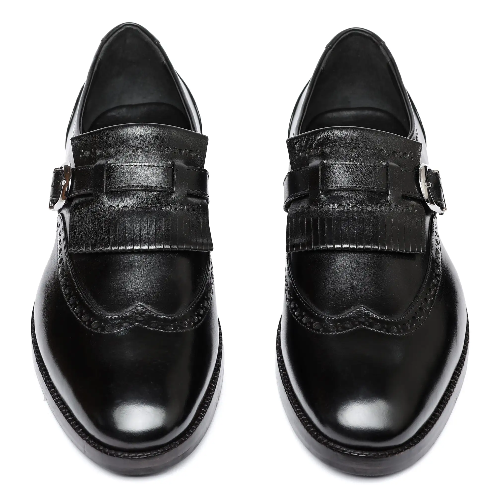 Wingtip Brogue Kiltie Monk Strap- Black