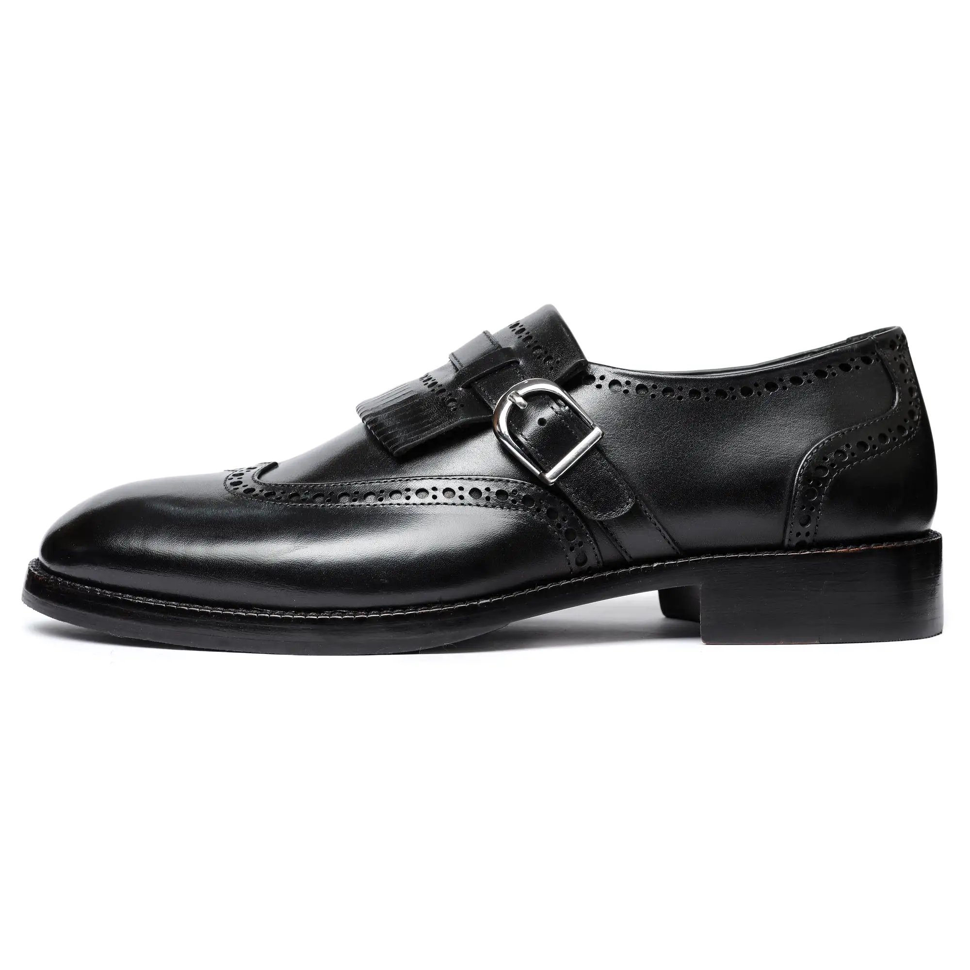 Wingtip Brogue Kiltie Monk Strap- Black