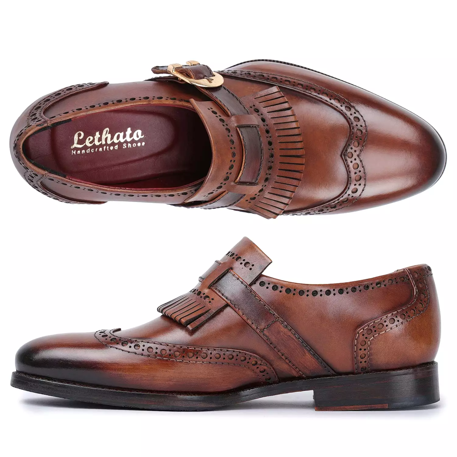 Wingtip Brogue Kiltie Monk Strap- Brown