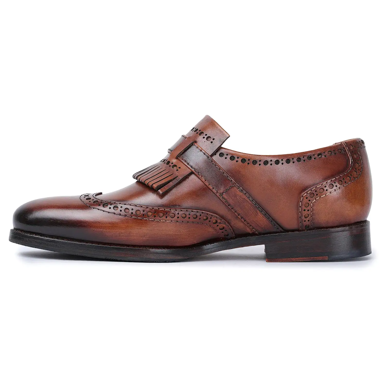 Wingtip Brogue Kiltie Monk Strap- Brown