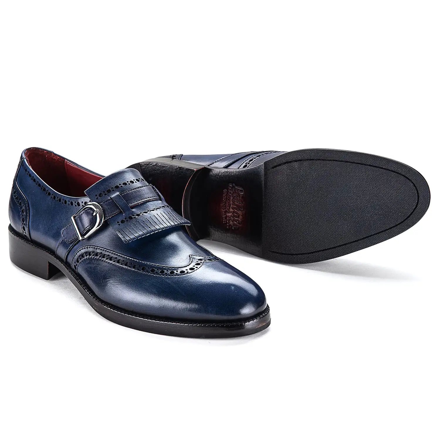 Wingtip Brogue Kiltie Monk Strap- Navy