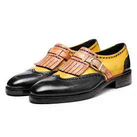 Wingtip Brogue Kiltie Monk Strap- Tan & Black