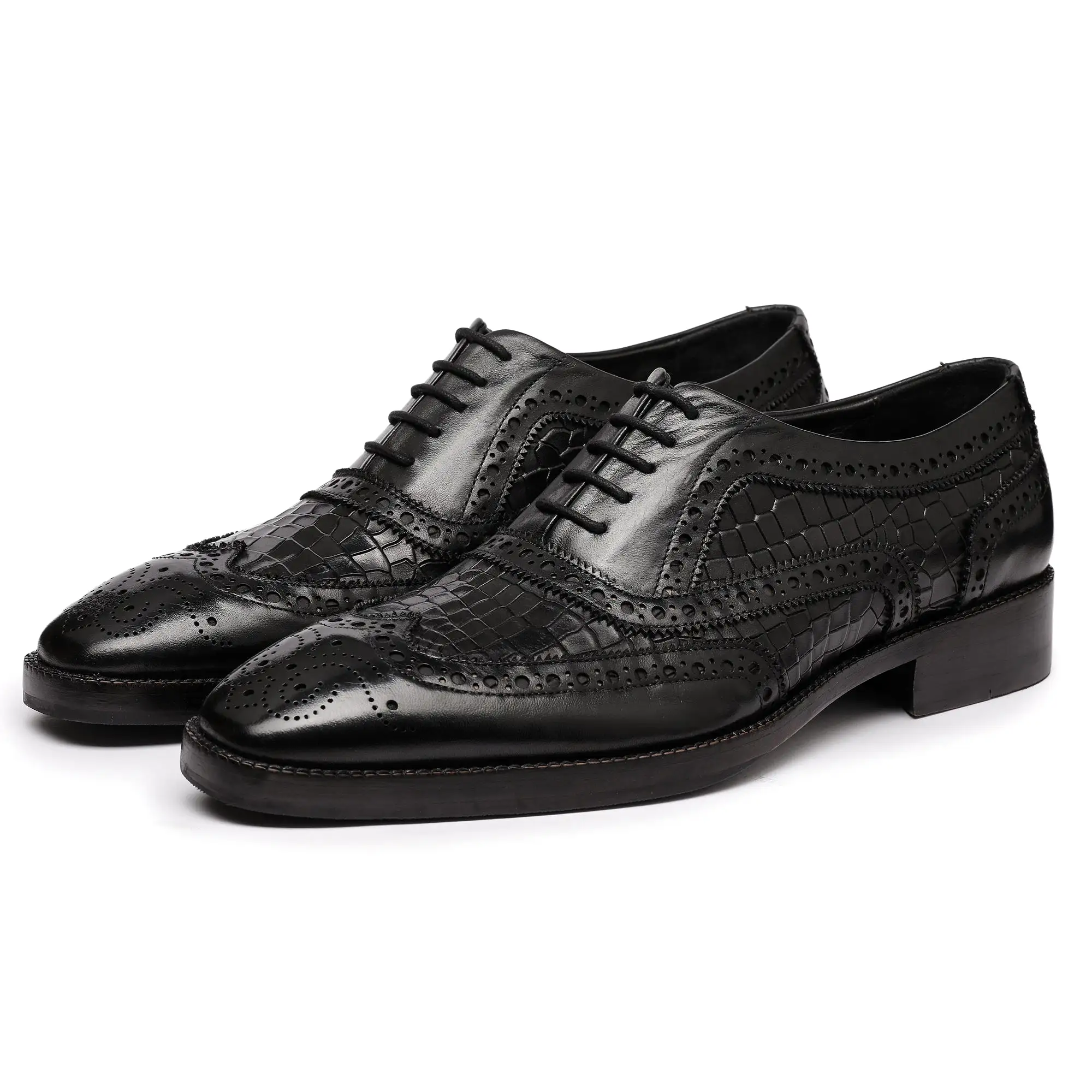 Wingtip Brogue Oxford- Croc Black