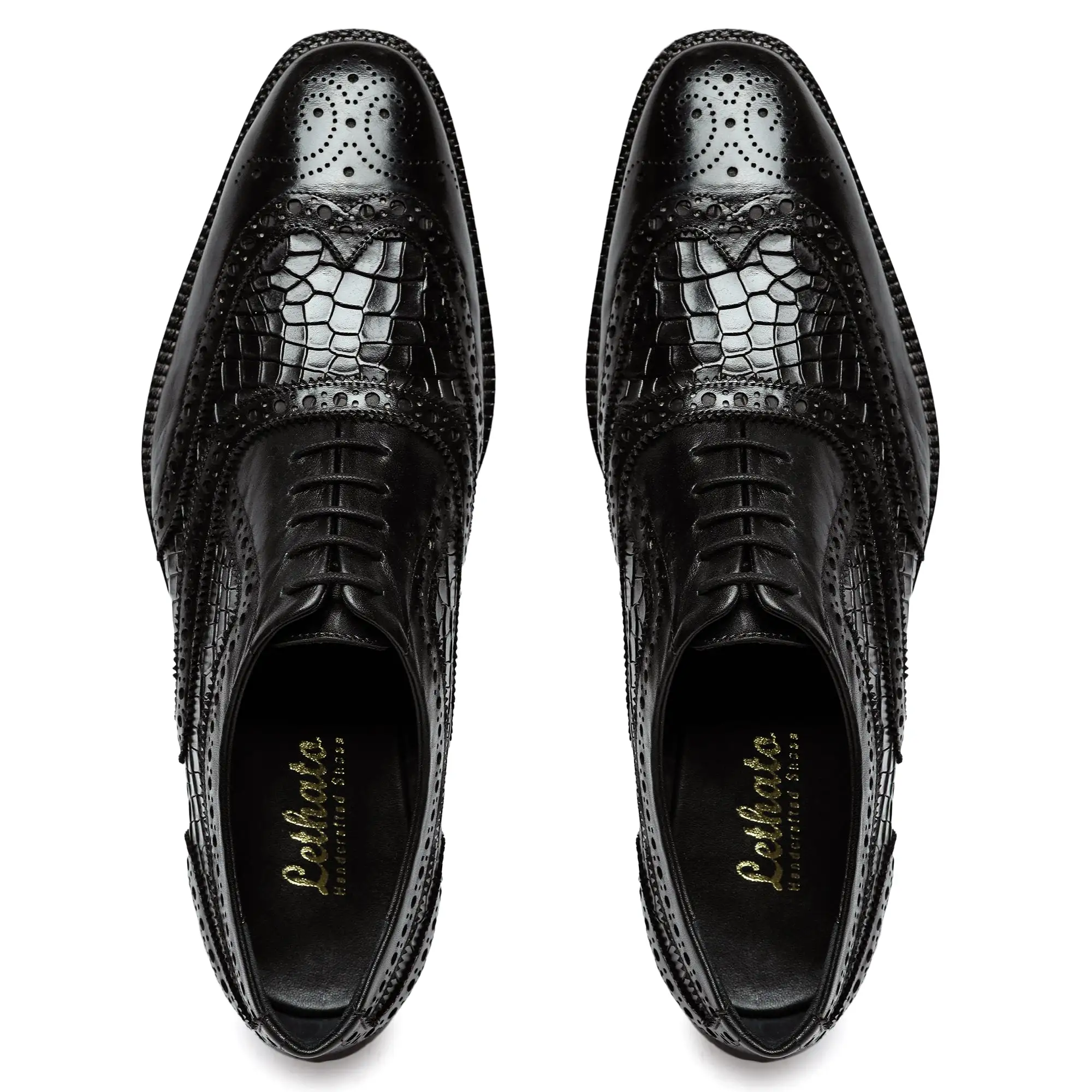 Wingtip Brogue Oxford- Croc Black