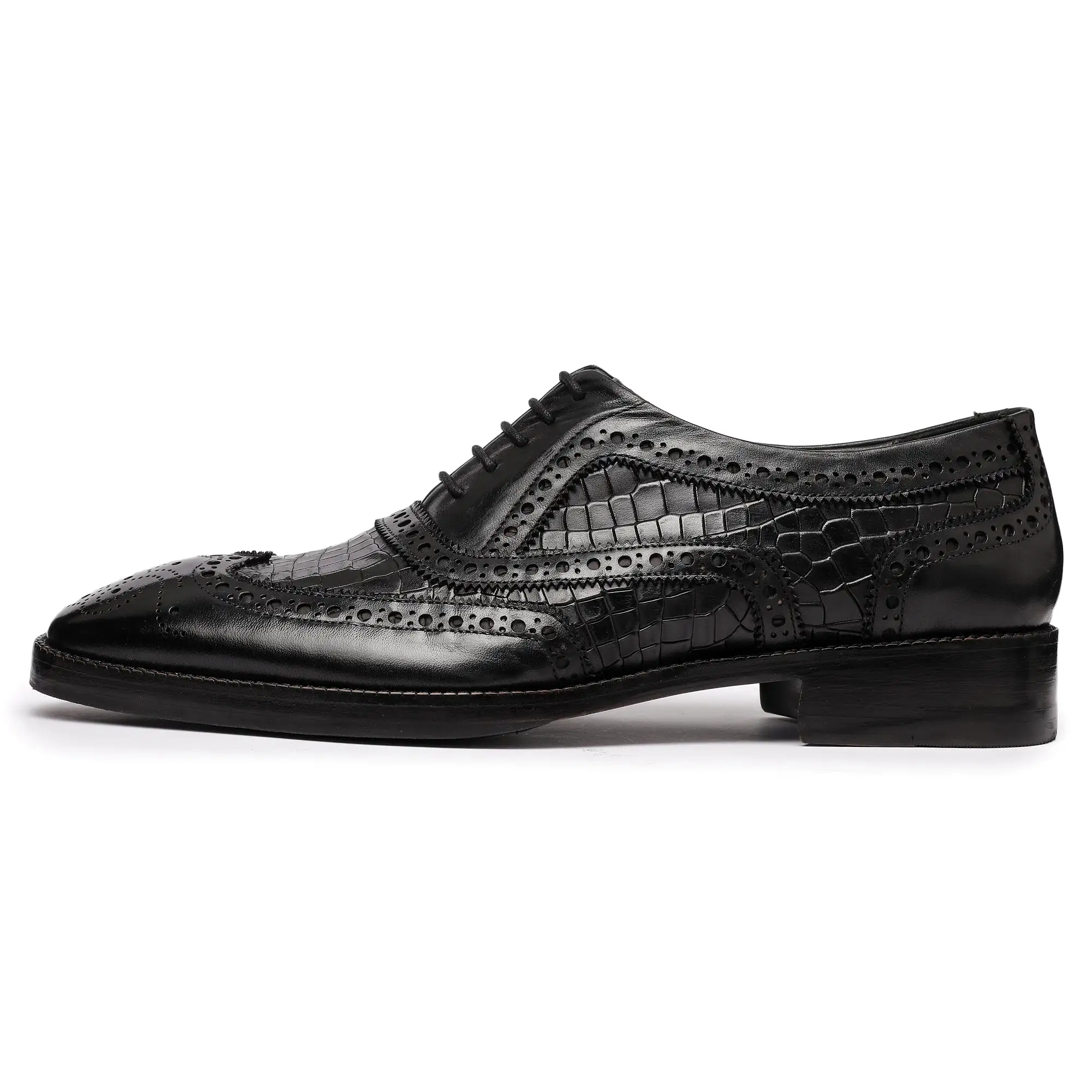 Wingtip Brogue Oxford- Croc Black