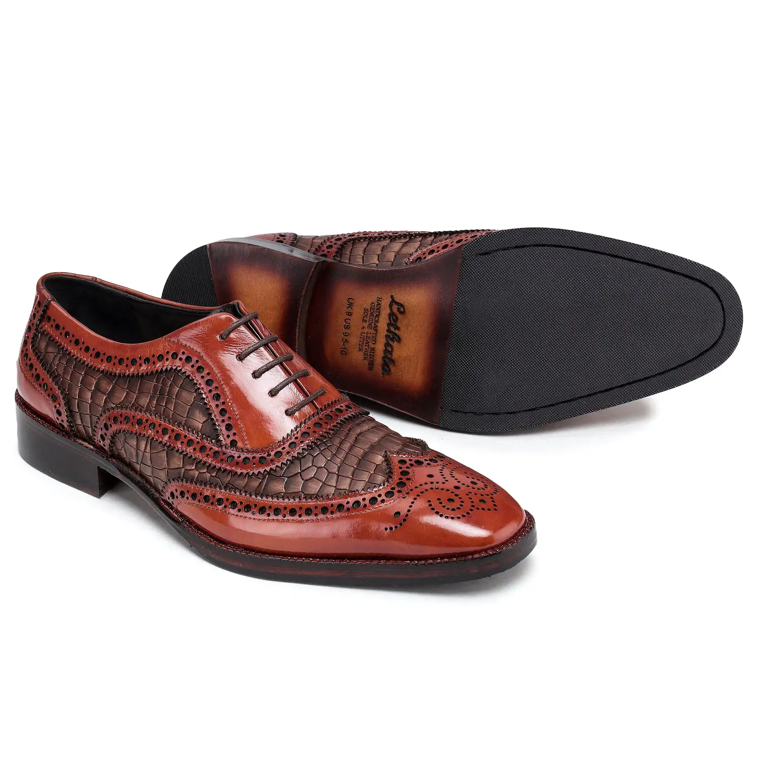 Wingtip Brogue Oxford- Croc Cognac