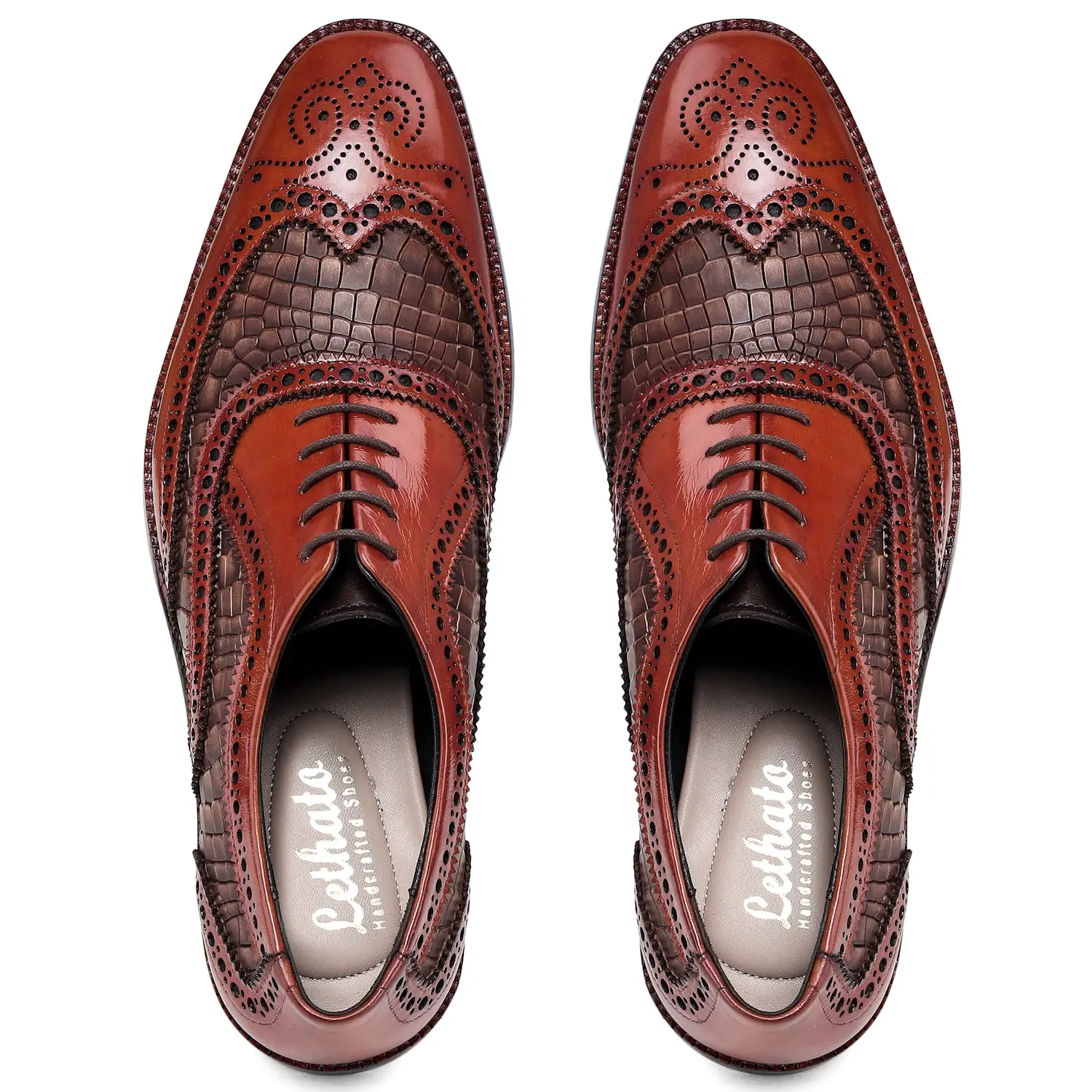 Wingtip Brogue Oxford- Croc Cognac