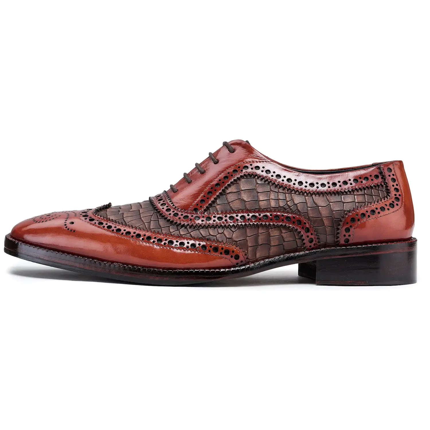 Wingtip Brogue Oxford- Croc Cognac