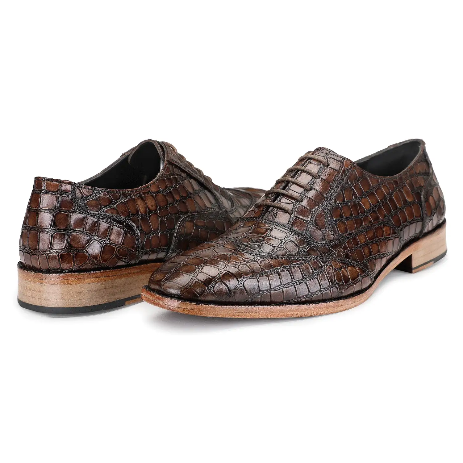 Wingtip Oxford - Croc Brown