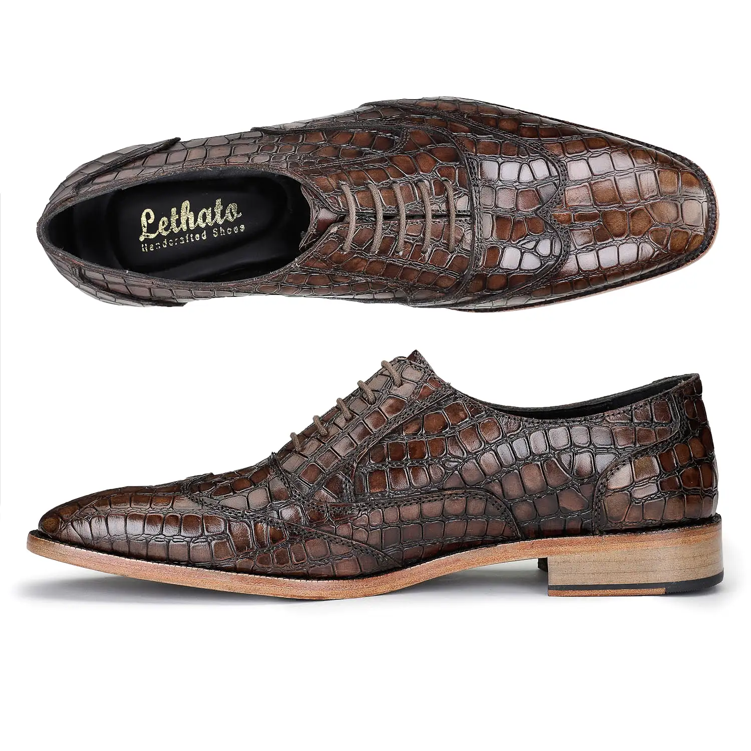 Wingtip Oxford - Croc Brown