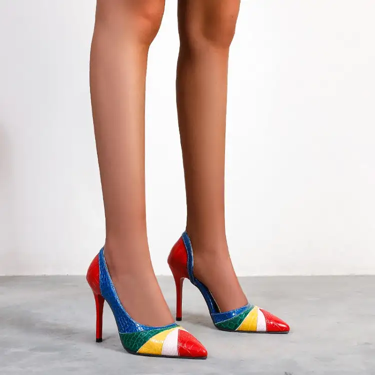 Women's Color Blocking Pointed Toe Scarpin Stiletto Heel Pumps