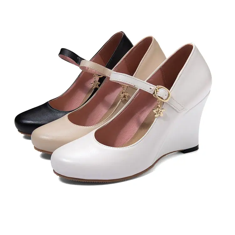 Women's Mary Janes Buckle Wedge Heel Pumps