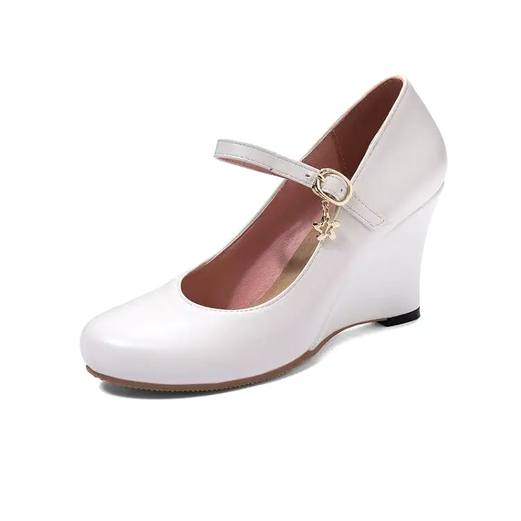 Women's Mary Janes Buckle Wedge Heel Pumps