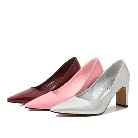 Women's Pointed Toe Shallow Chunky Heel Pumps