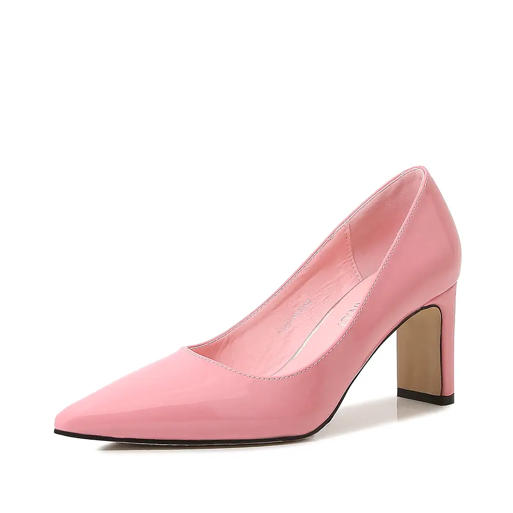 Women's Pointed Toe Shallow Chunky Heel Pumps