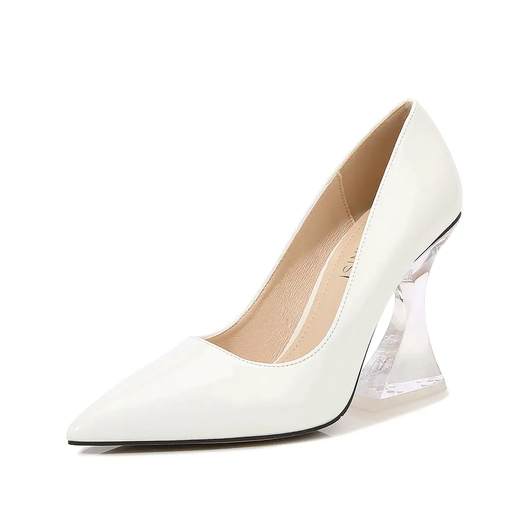 Women's Pointed Toe Shallow Crystal Spool Heel Pumps