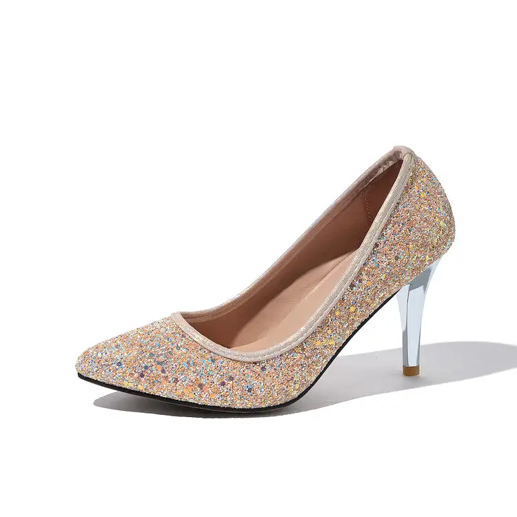 Women's Sparkling Sequins Stiletto Heel Pointed Toe Pumps