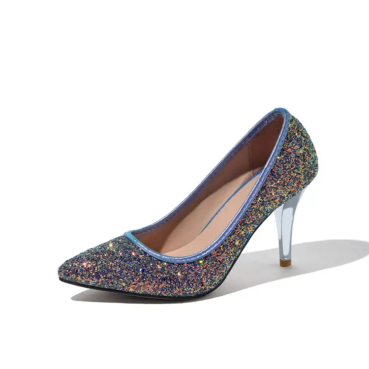 Women's Sparkling Sequins Stiletto Heel Pointed Toe Pumps