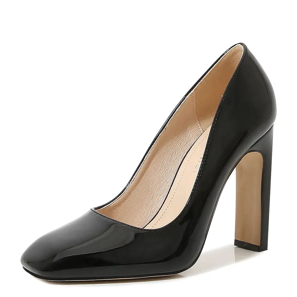 Women's Square Toe Shallow Chunky Heel Pumps Pumps