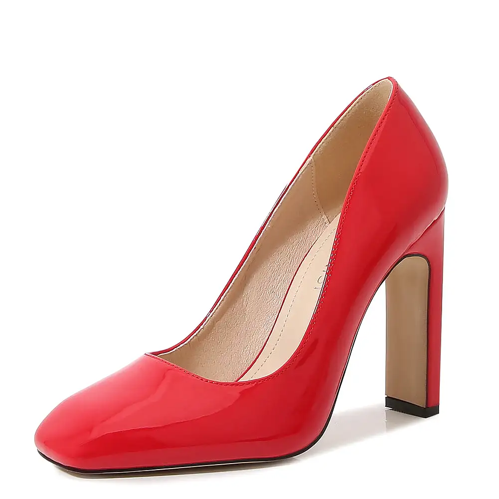 Women's Square Toe Shallow Chunky Heel Pumps Pumps