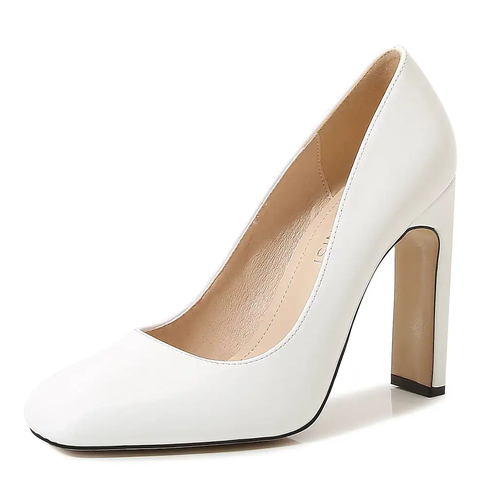 Women's Square Toe Shallow Chunky Heel Pumps Pumps